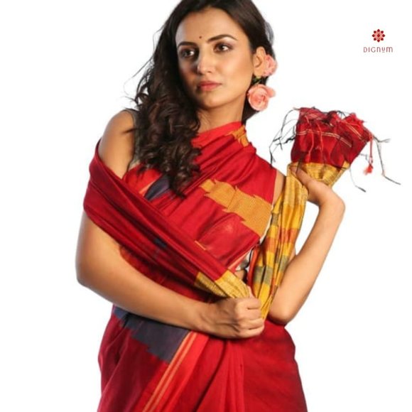 Chili Red Handloom Cotton Silk Saree - Picture 4 of 7